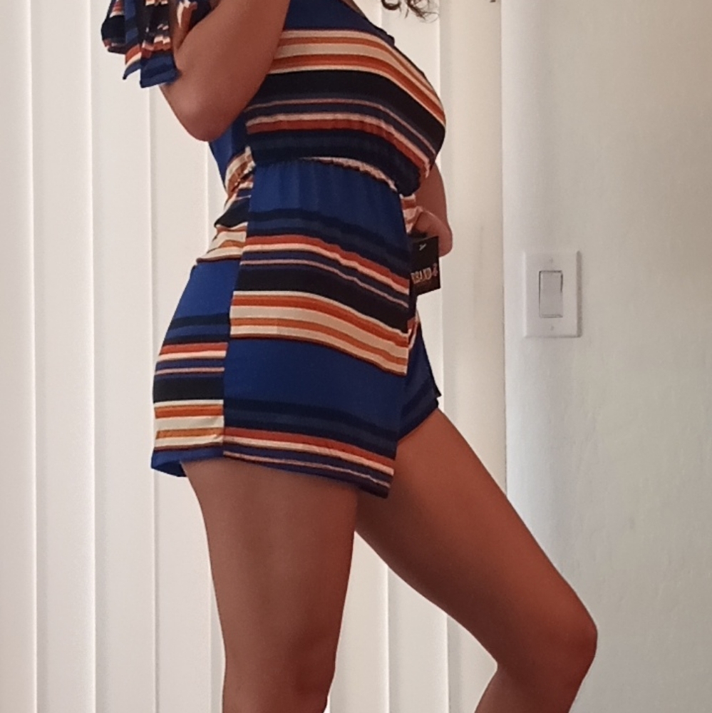 Multicolored Striped Rompers - Picture 3 of 16